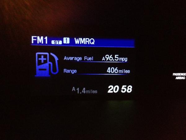 WayneTateJr's tweet photo. Not bad, 95 miles per gallon http://t.co/mHcaBlSh