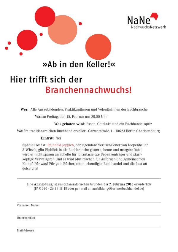 Nachwuchs der #Berliner #Buchbranche trifft Reinhold #Joppich, Vertriebsleiter von #Kiepenheuer &amp; #Witsch. Sei dabei.