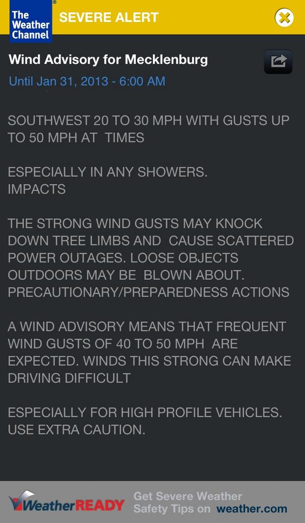 rajeshameda2000's tweet photo. Wind Advisory for Mecklenburg http://t.co/XJF0vfBR