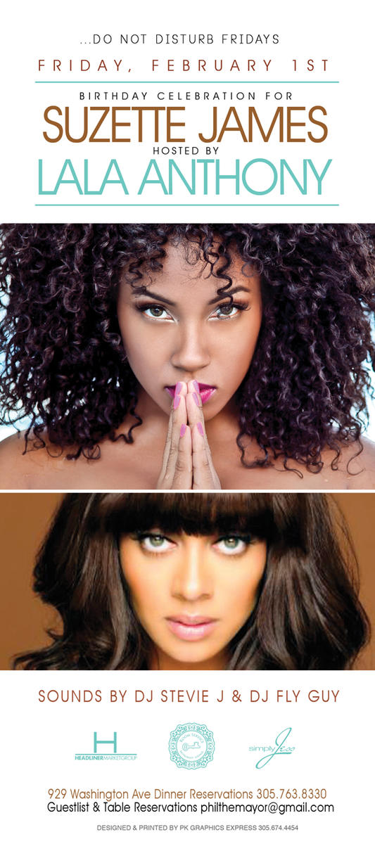 TIMEMIAMI's tweet photo. Friday Feb 1 @lala hosts the birthday celebration for Suzette James at @RoomServiceMia RSVP here > http://t.co/yZjN27eb http://t.co/6yLNGd2a