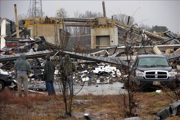 wsbtv's tweet photo. One more from Jerry Holmes from an Adairsville manufactoring facility torn apart by a tornado #StormWatchOn2 http://t.co/7VeV62U1