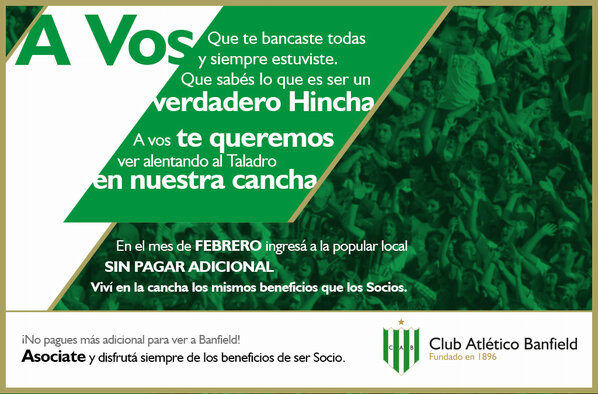 cab_oficiaI's tweet photo. " Durante febrero, los hinchas que no son Socios no abonarán adicional para ingresar a la cancha !!! http://t.co/OiUIBOiQ" @TODOBANFIELD