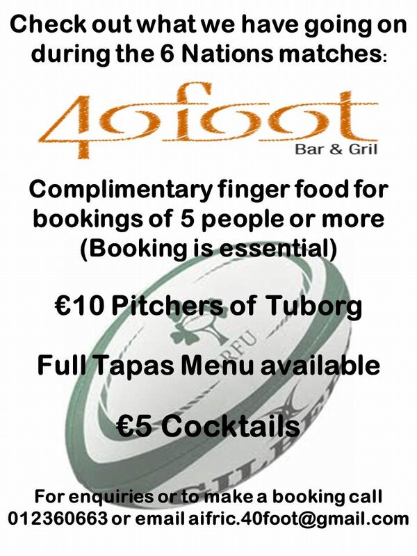 40Foot_Bar's tweet photo. We will be showing all of the 6 Nations matches on our plasma screen tvs! Check out our deals! #6nations http://t.co/k9pErJVf