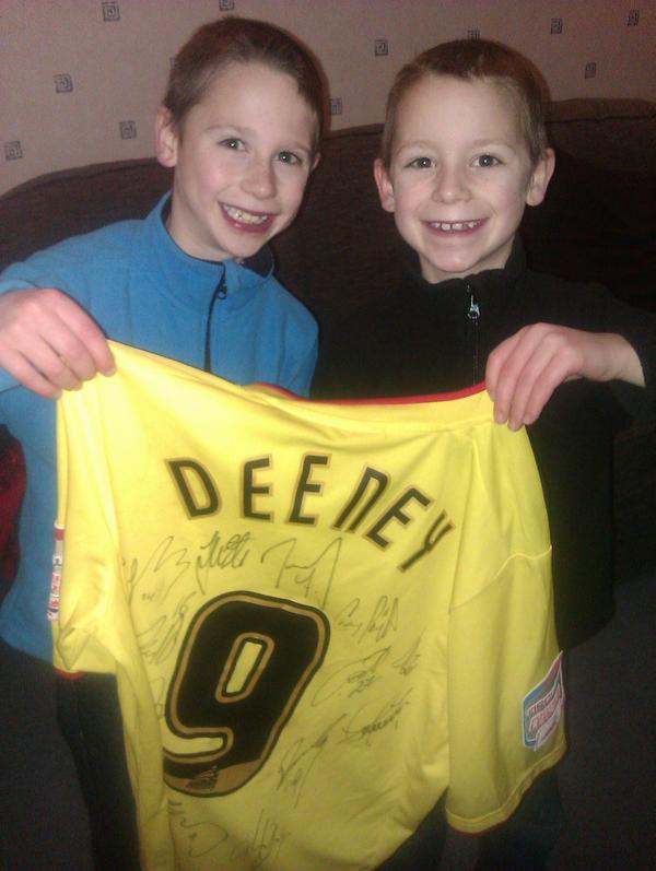 HornetUKWFC's tweet photo. @T_Deeney two very happy boys thanks very much again....boys asked do you remember which match you wore shirt in? http://t.co/yEfXjeHO