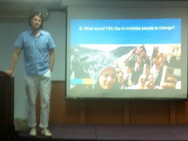 minzeyaphyo's tweet photo. At barcamp Yangon 2013 with @davidmadden &amp; new friends. #barcampYGN http://t.co/ehj19AUk