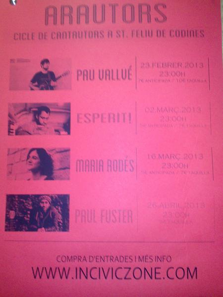 inciviczone's tweet image. Cartell complert del ARAUTORS! Pau Vallve, Esperit, Maria Rodes, Paul Fuster.