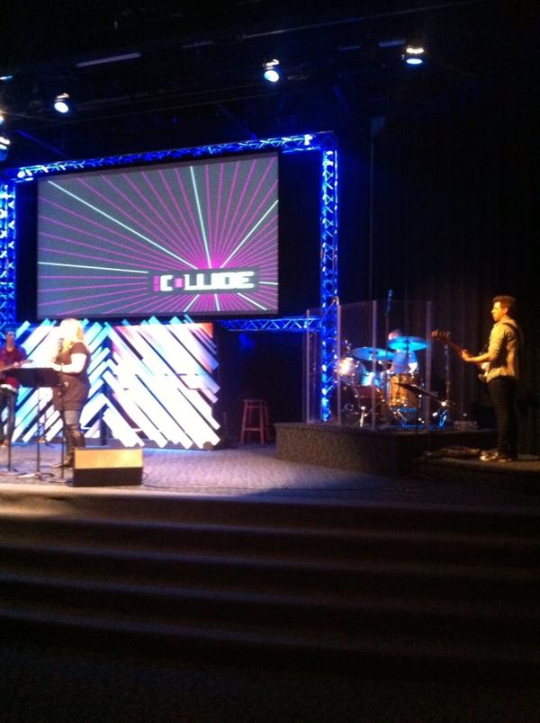 WeAreCOLLIDE's tweet photo. “@nathanbetts09: Band sound checking @WeAreCOLLIDE. Great sound! http://t.co/lk3dSE4N” // excited to have you preach tonight