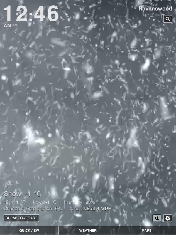EnderBear's tweet photo. It’s Snow and -1 °C today in Ravenswood / via @WeatherHD #FML http://t.co/J8PkfWuq