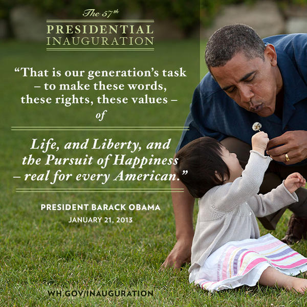 ObamaWhiteHouse's tweet photo. "That is our generation’s task – to make these words...real for every American" -President Obama #InaugQuote #Inaug2013 http://t.co/09HjfLFC