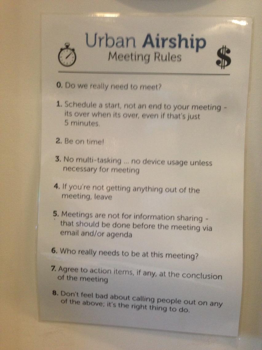 Urban Airship Meeting Rules h/t Jason Mendelson