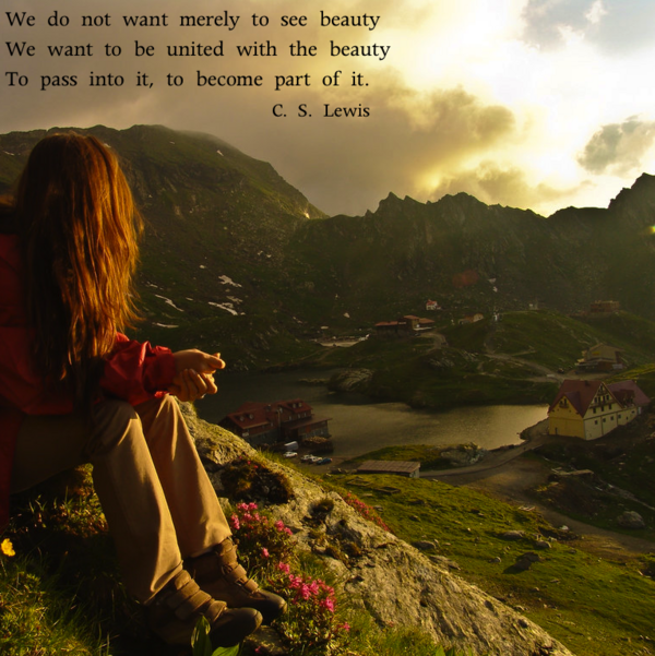 CSLewisDaily's tweet photo. We do not want merely to see beauty, we want to be united with the beauty, to pass into it, to become part of it. http://t.co/VtBhF5H1