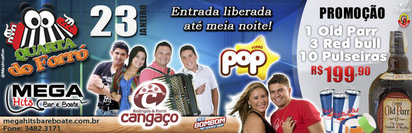 TaianiMoreira's tweet image. 23/01 TEM A QUARTA DO FORRÓ NO #MEGAHITS COM @ForroPop WHISKY OLD PAR + 3 RED BULL + 10 PULSEIRAS. R$ 199.90.