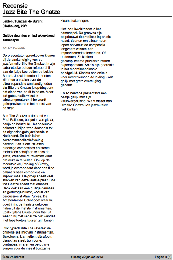 Hot House Jazz (@hhj_l) on Twitter photo Voilà: de recensie van het optreden van Bite The Gnatze, afgelopen zaterdag <a href="/HHJ_L/">Hot House Jazz</a> in de #Volkskrant! #leidsejazzweek Voilà: de recensie van het optreden van Bite The Gnatze, afgelopen zaterdag <a href="/HHJ_L/">Hot House Jazz</a> in de #Volkskrant! #leidsejazzweek