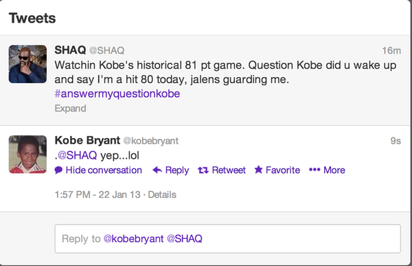 kaylaglanville's tweet photo. I'm lovin' this... (Cue viral new hashtag: #answermyquestionkobe) http://t.co/tIDWv5cU