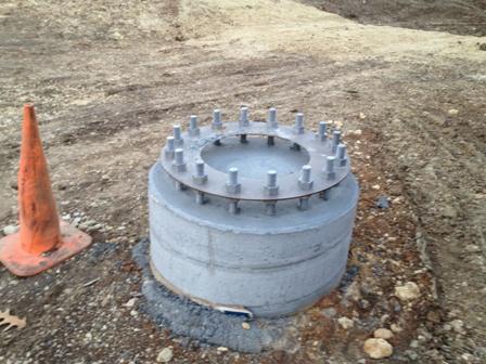 GlobalWindGroup's tweet image. One of the piles poured and awaiting installation of five of our 5kW #VAWT with the United States Core of Engineers.