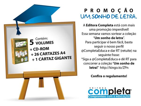 Ainda dá tempo! #Siga a <a href="/CompletaEduca/">Editora Completa</a> e dê #RT para concorrer a #coleção “Um sonho de letra!" kingo.to/1eZj
