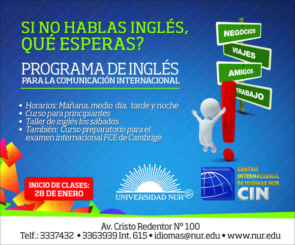 ESTIMADOS ESTUDIANTES, LOS CURSOS DE INGLES INICIAN EL "JUEVES 24 DE ENERO"...!