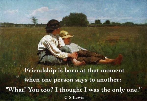 CSLewisDaily's tweet photo. Friendship is born at that moment when one person says to another: "What! You too? I thought I was the only one." http://t.co/XhFYk0z1