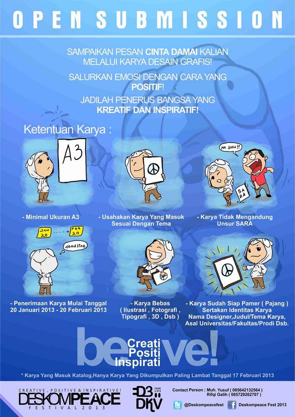 Yuk Sampaikan Pesan Damaimu Dalam Sebuah Karya. #DeskompeaceFest2013 Open Submissions Nih! <a href="/deskompeacefest/">D3 DKV UNS</a>