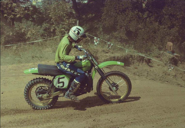 Classic MX pic of the day. Gary Semics on his Factory Kawasaki