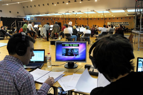 With Marc Blanes at the recording session with Liceu's orchestra for the TV series "The Red Band Society"