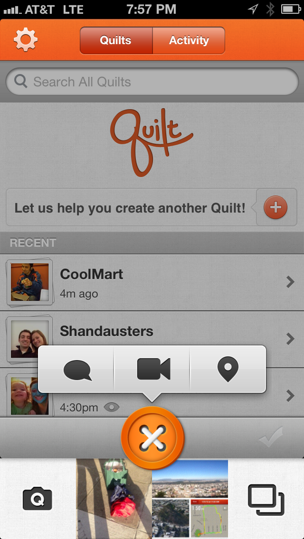 quilt's tweet photo. You can now access your most recently taken photos by just tapping on the #Quilt icon http://t.co/RA6bLBxV