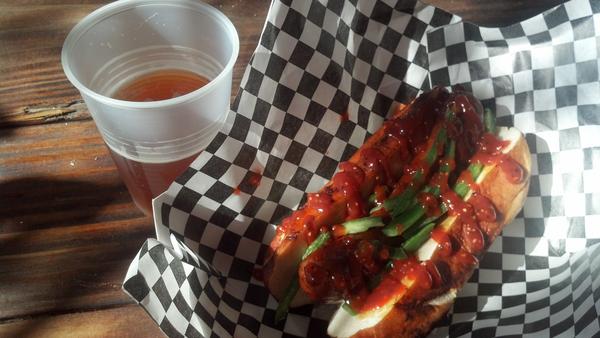Elk sausage with jalapenos <a href="/daddymeatstacks/">MOON TOWER INN</a> in Houston, w/ <a href="/512brewing/">(512) Brewing</a> double ipa.