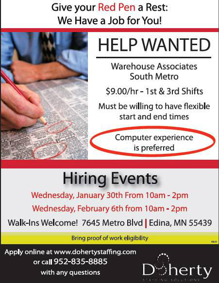 DohertyJobs's tweet image. South Metro Hiring Events! Join us in Edina the next 2 Wednesdays! #jobfairs #warehouse #timeforanewjob
