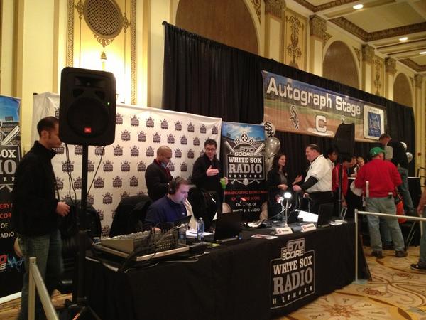 michellemaro's tweet photo. @soxfest with @ChrisRongey and @LaurenceWHolmes while they broadcast next to Paulie's autograph area. Come say hi!! http://t.co/yMVbS3re