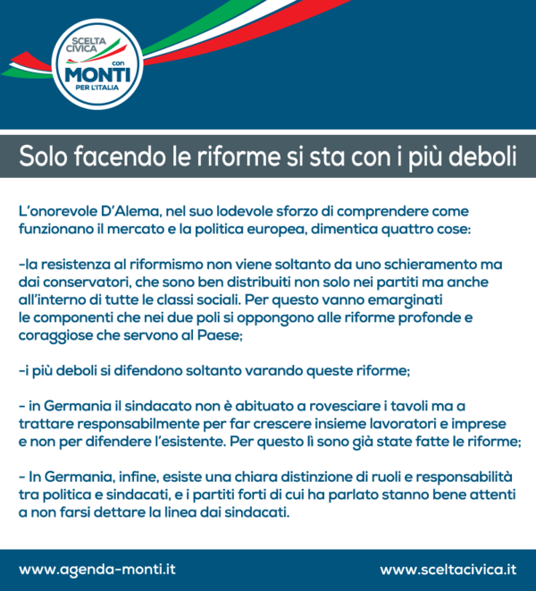 Solo facendo le riforme si sta con i più deboli. Cc. #Dalema
