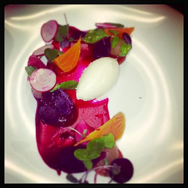 PastryDanny92's tweet photo. @PapaGooseMelb
Late summer heirloom beets, smoked puree, apple and olive oil gel, horseradish and leaves http://t.co/B4aF3OOr