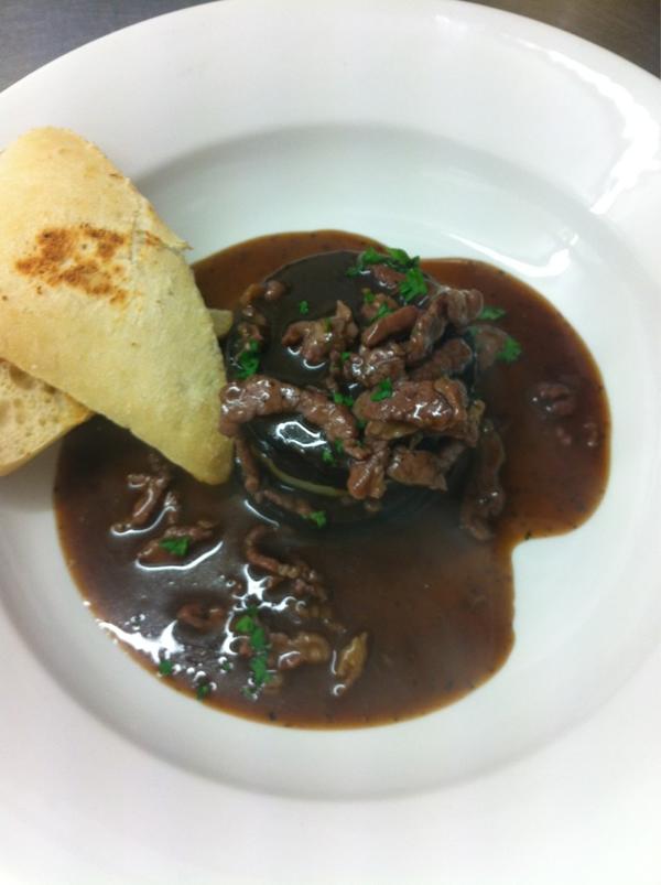 Bury Black Pudding &amp; Caramelised Onion in a Cracked Black Pepper, Bacon &amp; Red Wine Gravy. #SnackAndAPint