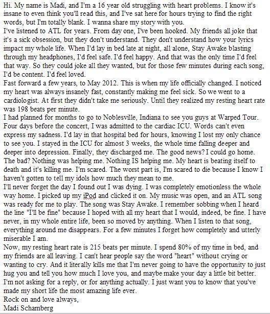 MemphisMayFire3's tweet photo. I usually don't do this, but help trend this! This girl deserves it #AllTimeLowReadMadisLetter http://t.co/P9cyWUdk
