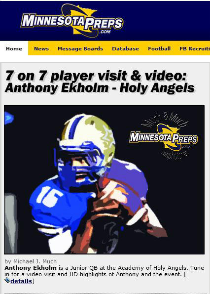 Anthony Ekholm AHA Junior QB with a minnesotapreps.com cover. HD visit and 7on7 footage. #mnpreps Football every day!