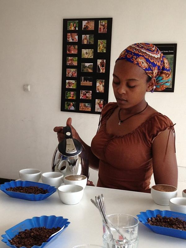 Final day in Addis with Technoseve's QC person Fantanesh cupping Duromina and Nano Challa