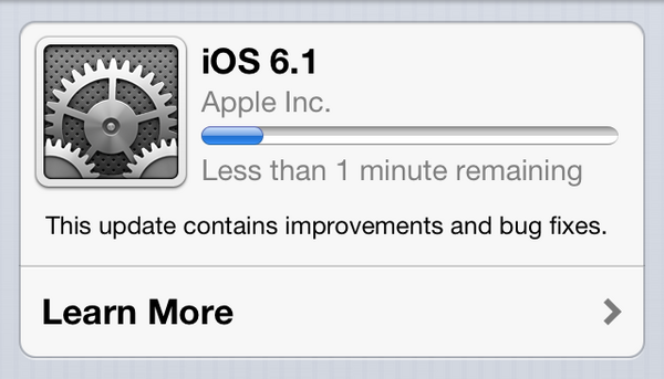 iOS 6.1, download it, if for no other reason, it's fun to watch spinning preferences cogs. Yes, we're easily amused.