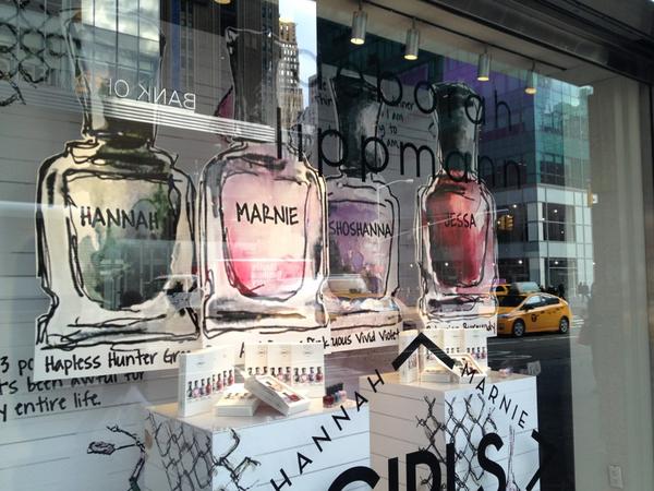 kjaynebecker's tweet photo. @deborahlippmann takes over the HBO window with her @girlsHBO polishes http://t.co/SCxQtHwB