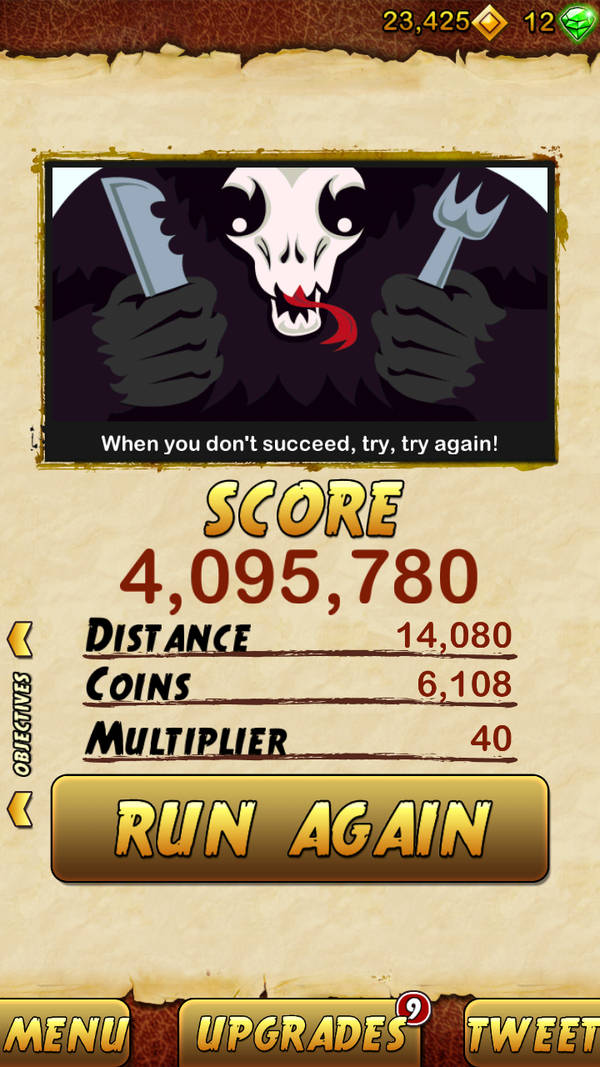 Xenetrix's tweet photo. I got 4095780 points while escaping from a Giant Demon Monkey. Beat that! http://t.co/ikYvmtsC http://t.co/Xztje6cN