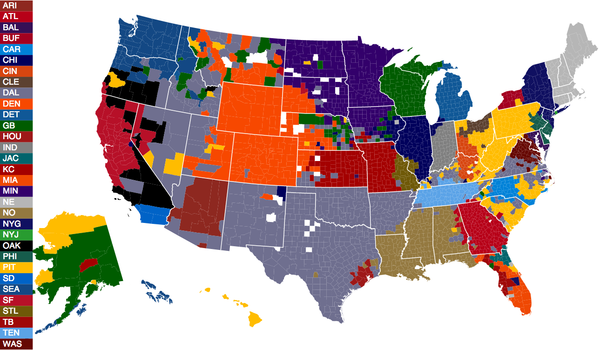 PFF's tweet photo. Interesting RT @BleacherReport: Facebook released data on the most "Liked" NFL team in every county http://t.co/a6m3mPtj
