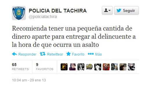 LuisCarlos's tweet photo. Vivo en Venezuela, donde la policía te dice que le des dinero a los delincuentes. Pero un poquito. http://t.co/1ikCAeLD