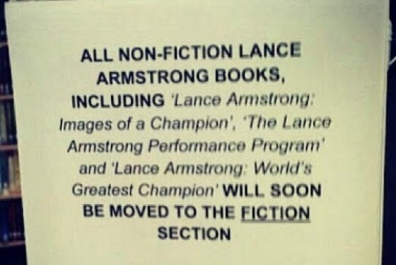 Boekengids's tweet photo. En een Australische bibliotheek wil alle Lance Armstrong boeken verplaatsen naar de afdeling fictie. http://t.co/HIpHRiz0