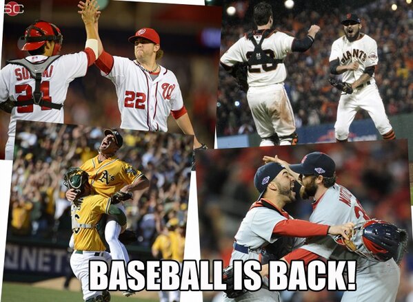 SportsCenter's tweet photo. NICE TO SEE YOU AGAIN, BASEBALL! http://t.co/0k02W3VO