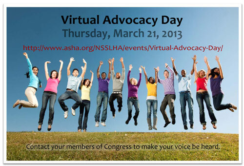 ASHAAdvocacy's tweet photo. Student Virtual Advocacy Day coming on March 21st! Spread the word! @NSSLHA #slpeeps #audpeeps http://t.co/kBW4wngV
