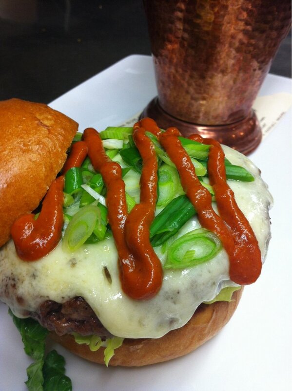 traprockbrewery's tweet photo. Come in for lunch and try the Thai BBQ Burger of the Week, with Peanut Chipotle BBQ Sauce, Cheddar and scallions! http://t.co/TsfMf9FB