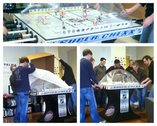 Our NHL branded (i.e. Preds vs. Wings) @ICEcoinop Super Chexx #BubbleHockey arrived at the office last week. Score!!