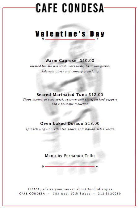 cafecondesanyc's tweet photo. Our Valentine's Day specials.. http://t.co/1QP7rylt