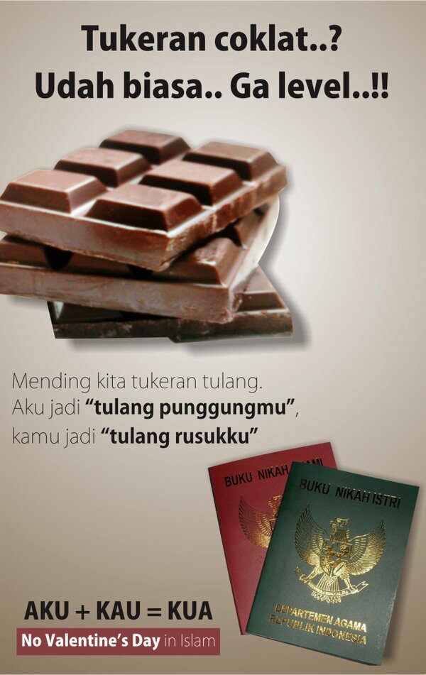 kajianislam's tweet photo. Tukeran cokelat? Dah biasa…!! Mending tukeran tulang. Aku jadi Tulang Punggungmu, kamu jadi Tulang Rusukku #Valentine http://t.co/ZJet64yn