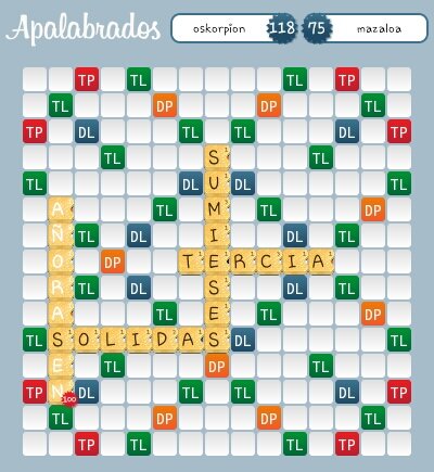 oskorpion's tweet photo. oskorpion jugó 'AÑORASEN' por 100 puntos contra mazaloa @Apalabrados #EtermaxGames http://t.co/XwOM4zU5