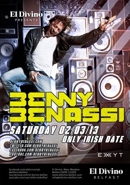 ElDivinoBelfast's tweet image. *Competition time* 
BENNY BENASSI – Sat 2nd March. 
5 pairs of VIP tickets to be won...Just RT to enter. Good Luck!