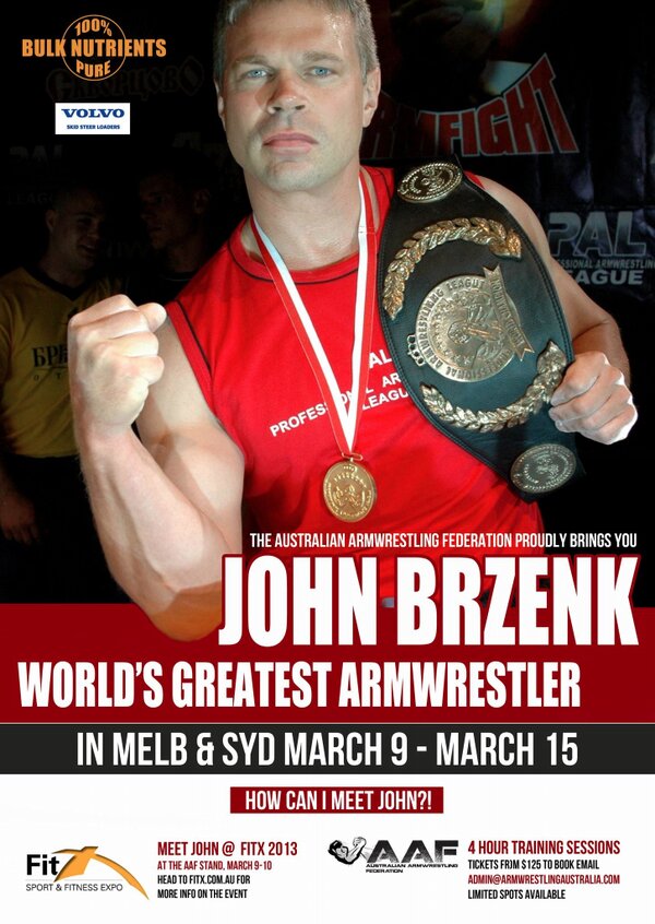 armwrestlingaus's tweet photo. The world's greatest armwrestler John Brzenk, is coming to Australia in March! #JohnBrzenk #PerfectStorm #PullingJohn http://t.co/XB1QTd1l